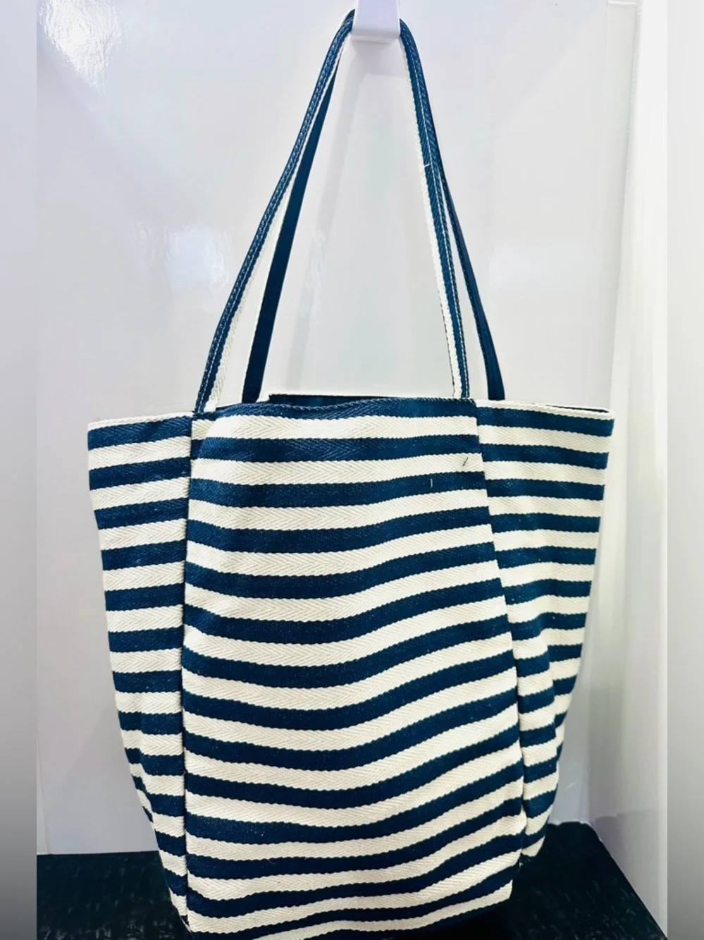Peanuts Navy & White Striped Canvas Tote with Snoopy and Red Logo - Picture 7 of 10